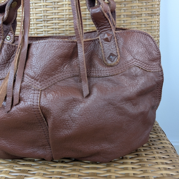Lucky Brand Brown Leather Shoulder Tote Slouchy Hobo Bag Stud Tassel Detail - Picture 3 of 16